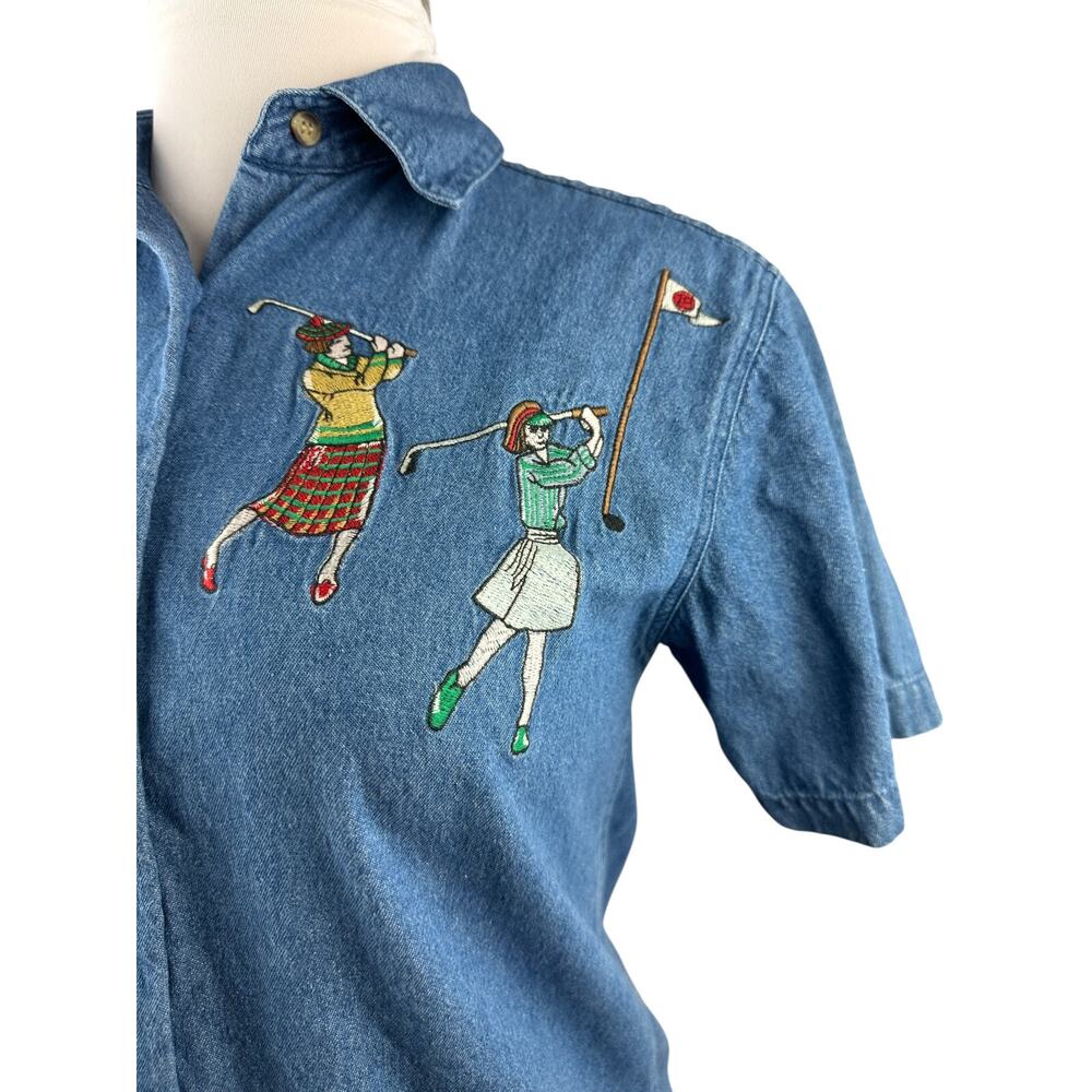 Vintage Golf Cambridge Dry Goods Country Store Denim Shirt Button Front Medium - Picture 6 of 15